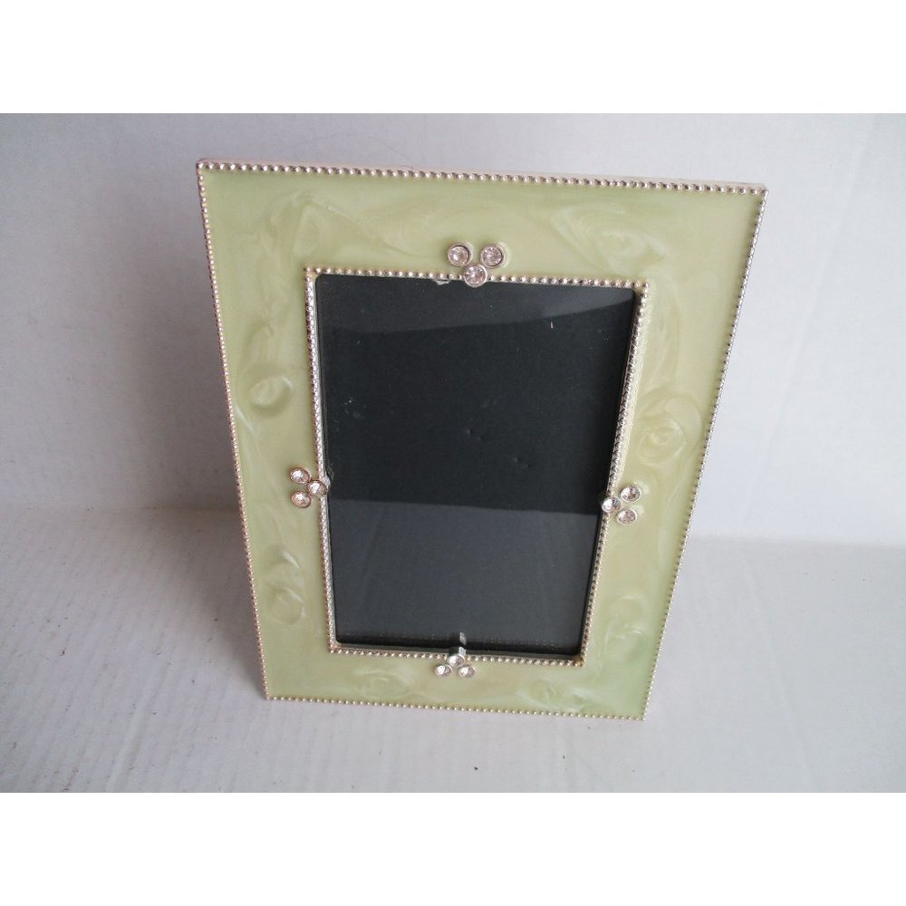 *Marbleized Chartreuse Picture Photo Frame Enamel Rhinestone Embellished
